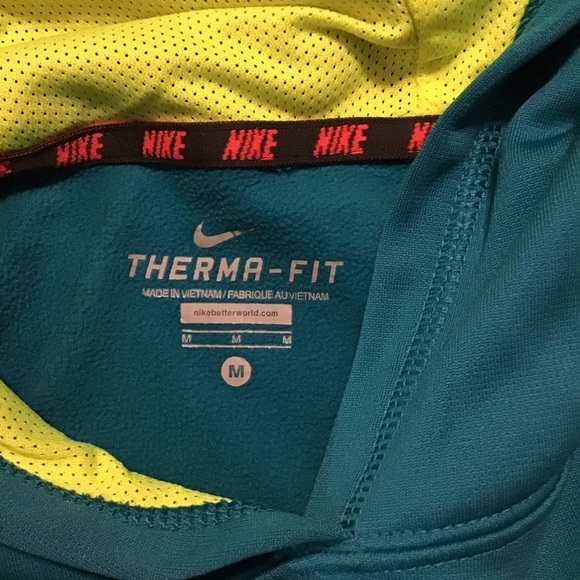 Nike Therma Fit Kids Pullover Hooded Teal/Neon - Picture 7 of 8